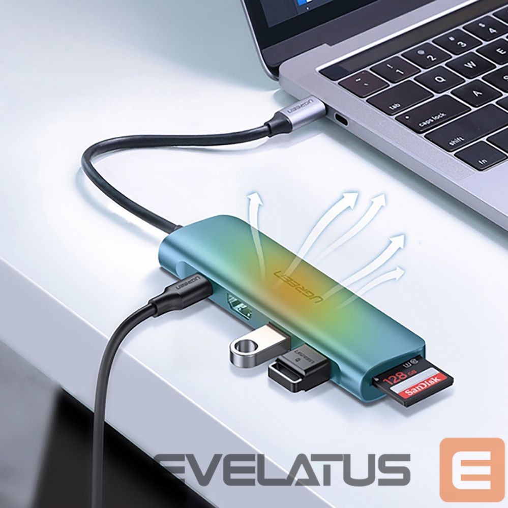 Kaabel Ugreen Ugreen CM195 6in1 adapter USB-C - HDMI / 2x USB-A 3.0 / USB-C PD / SD / TF reader - gray