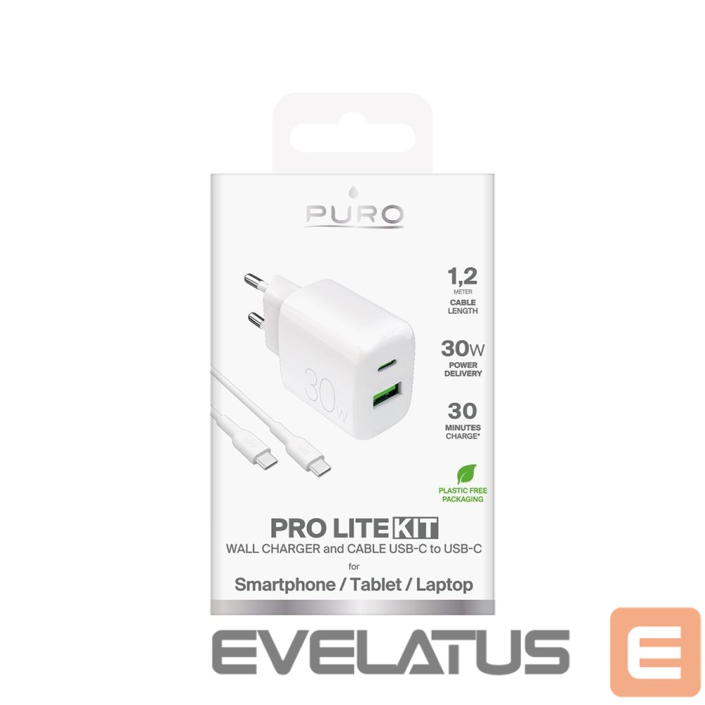 Adaptrid Puro Puro PROLITE 30W USB-A / USB-C wall charger + USB-C - USB-C cable 1.2m - white
