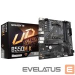 Intel protsessori emaplaat Gigabyte  B550M K 1.0 M/B Processor family AMD, Processor socket AM4, DDR4 DIMM, Memory slots 4, Supported hard disk drive interfaces 	SATA, M.2, Number of SATA connectors 4, Chipset AMD B550, Micro ATX 