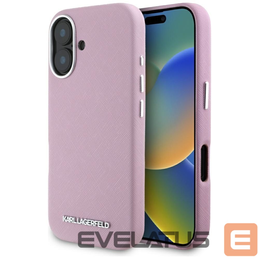 Muud kaubad Karl Lagerfeld Karl Lagerfeld Saffiano Full Wrapped Elongated Metal Logo MagSafe iPhone 16 Case - Pink