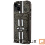 Tagakaaned Guess  Guess 4G Stripes case with Magsafe wallet for iPhone 15 brown 