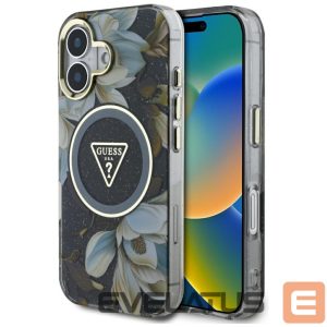 Muud kaubad Guess  Guess Glitter Flowers Triangle Buttons MagSafe case for iPhone 16 black 