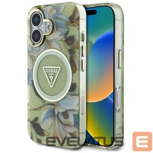 Muud kaubad Guess  Guess Glitter Flowers Triangle Buttons MagSafe case for iPhone 16 green 
