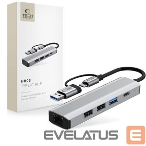 Muud kaubad Tech-Protect  Tech-Protect HB03 HUB Adapter 5in1 USB-C + USB2.0 + USB3.0 + RJ45 - gray 