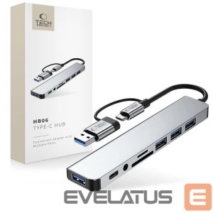 Muud kaubad Tech-Protect  Tech-Protect HB06 HUB Adapter 8in1 TYPE-C + USB2.0 + USB3.0 + SD/TF + AV3.5 - gray 