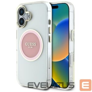 Muud kaubad Guess  Guess IML Metal Colored Circle Classic Logo MagSafe iPhone 16 Case - Pink 