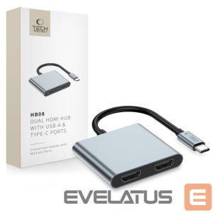 Muud kaubad Tech-Protect  Tech-Protect HB08 4in1 USB-C + USB2.0 + 2 x HDMI 4K 60HZ adapter - gray 
