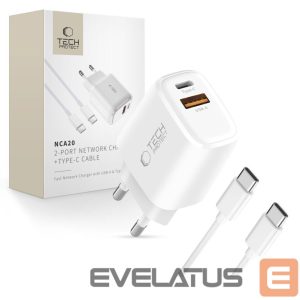 Muud kaubad Tech-Protect  Tech-Protect NCA20 PD 20W QC3.0 USB-A / USB-C Wall Charger + USB-C / USB-C Cable 100cm - White 