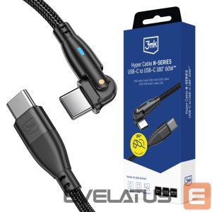 Muud kaubad 3MK  3mk Hyper Cable 3mk Hyper Cable N-SERIES USB-C / USB-C 2m 20V/3A 60W / black 