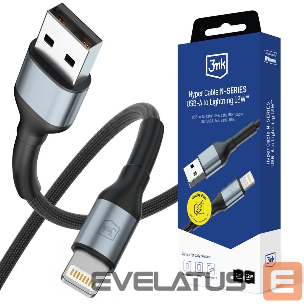 Muud kaubad 3MK 3mk Hyper Cable 3mk Hyper Cable N-SERIES USB-A / Lightning 1m 5V/2.4A 12W / black