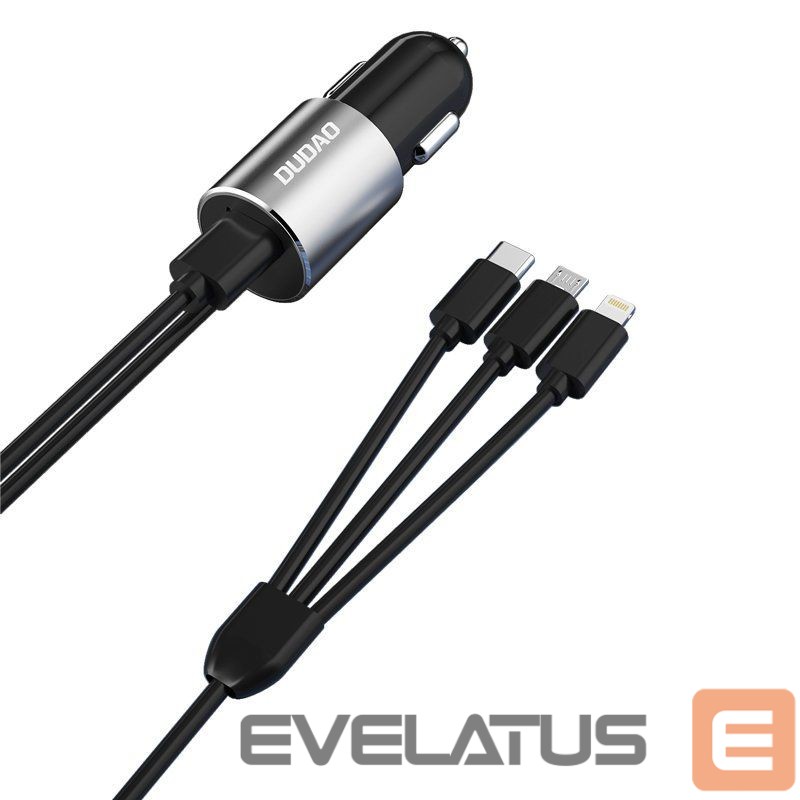 Adaptrid Dudao Dudao 3in1 USB car charger 3,4 A built-in cable Lightning / USB Type C / micro USB black (R5ProN black)