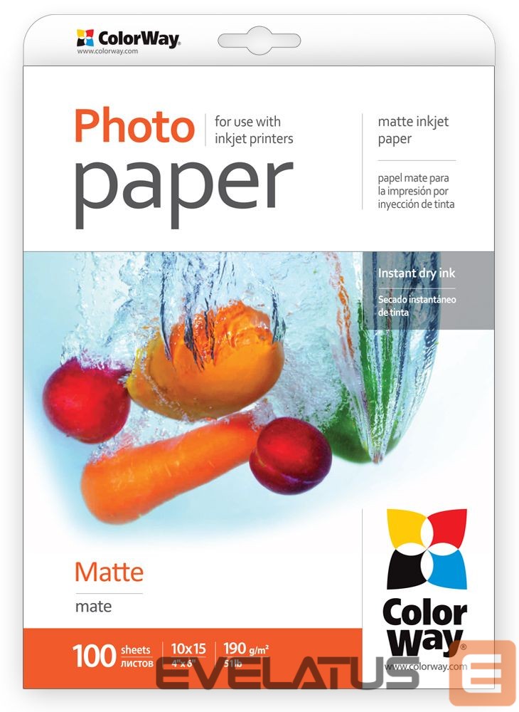 Kontoritarbed ColorWay Matte Photo Paper, 100 sheets, 10x15, 190 g/m²
