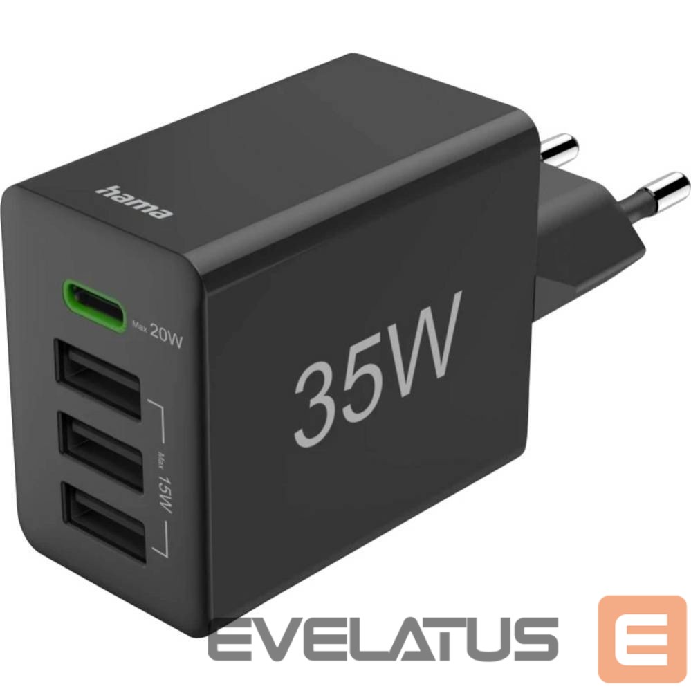 Adaptrid Hama Charger 35W PD USB-C + 3USB-A Black