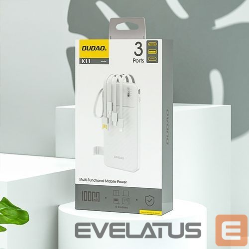 Väline aku Dudao Dudao K11 10000mAh Powerbank with Built-in Cables White