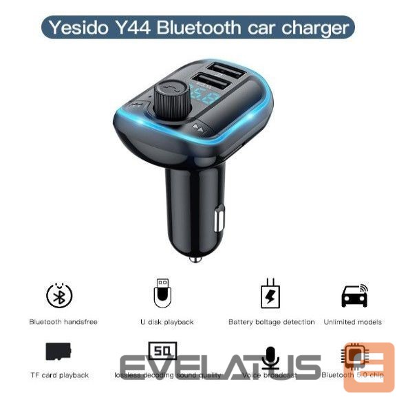 FM modulaator yesido Y44 MP3 Player Bluetooths Cigarette Lighter Auto Charge Universal U Disk 2 Usb Car Charger Black