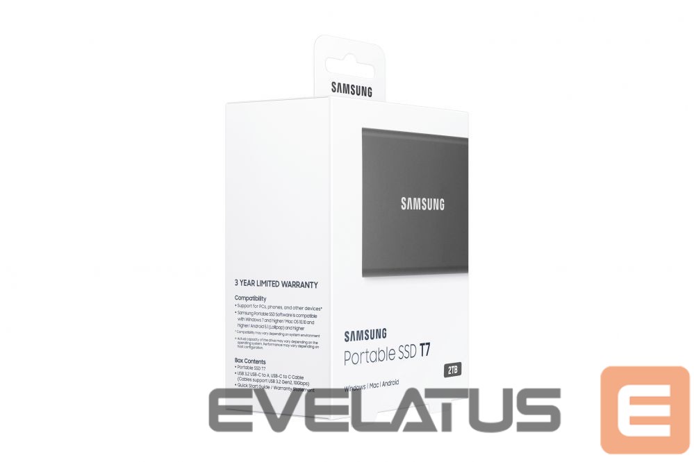Mälupulk Samsung Portable SSD T7 2000 GB, USB 3.2, Gray