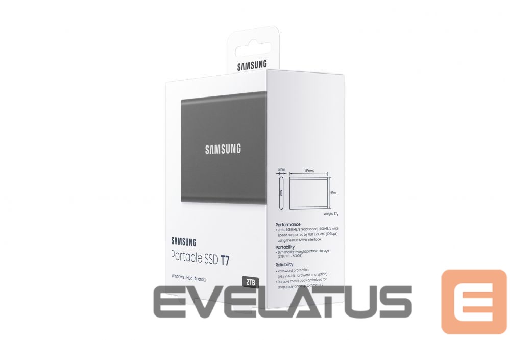 Mälupulk Samsung Portable SSD T7 2000 GB, USB 3.2, Gray