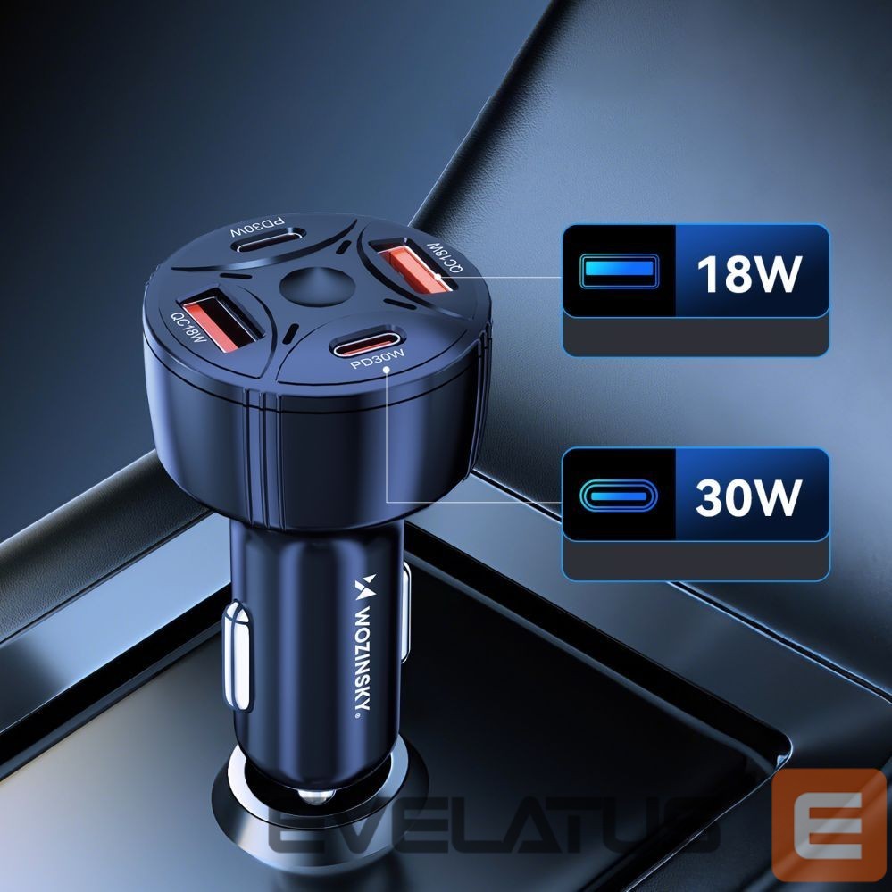 Muud kaubad Wozinsky Wozinsky WLS-04 60W Car Charger 2xUSB-C 2xUSB-A - Black