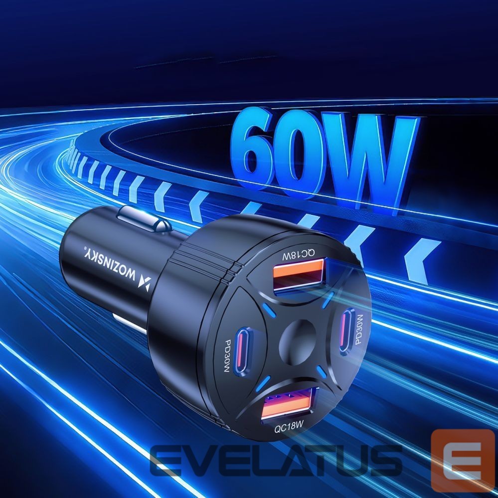Muud kaubad Wozinsky Wozinsky WLS-04 60W Car Charger 2xUSB-C 2xUSB-A - Black