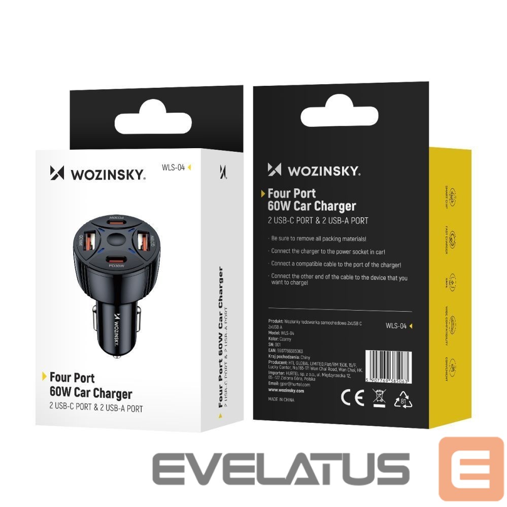 Muud kaubad Wozinsky Wozinsky WLS-04 60W Car Charger 2xUSB-C 2xUSB-A - Black