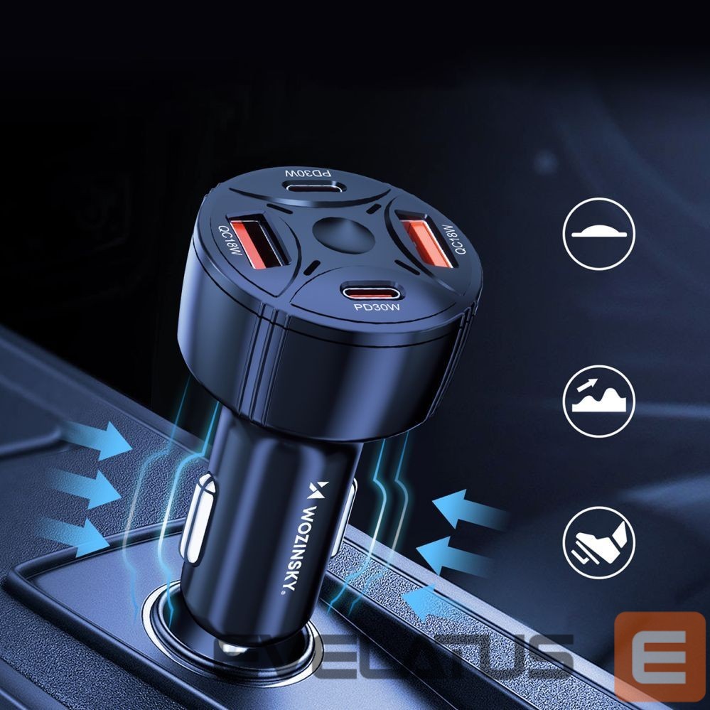 Muud kaubad Wozinsky Wozinsky WLS-04 60W Car Charger 2xUSB-C 2xUSB-A - Black