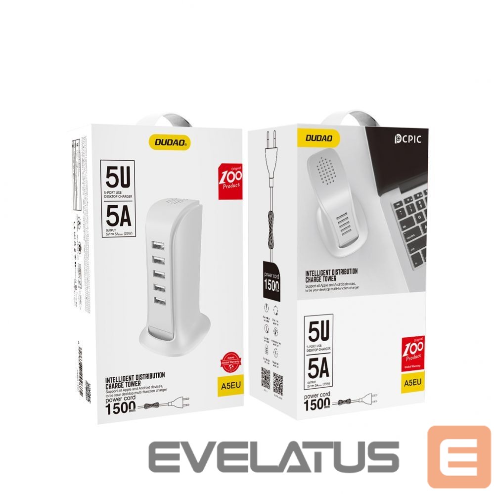 Adaptrid Dudao Dudao 5x USB charger with built-in EU power cable white (A5EU)