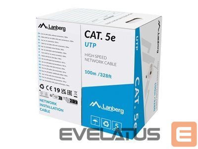 Kaabel Lanberg | LAN Cable CAT.5E UTP 100M Solid CU Grey Fluke Passed | LCU5-12CU-0100-S