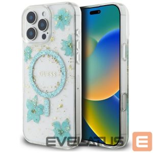 Muud kaubad Guess  Guess Resin Flowers Glitter MagSafe iPhone 16 Pro Case - Clear Green 