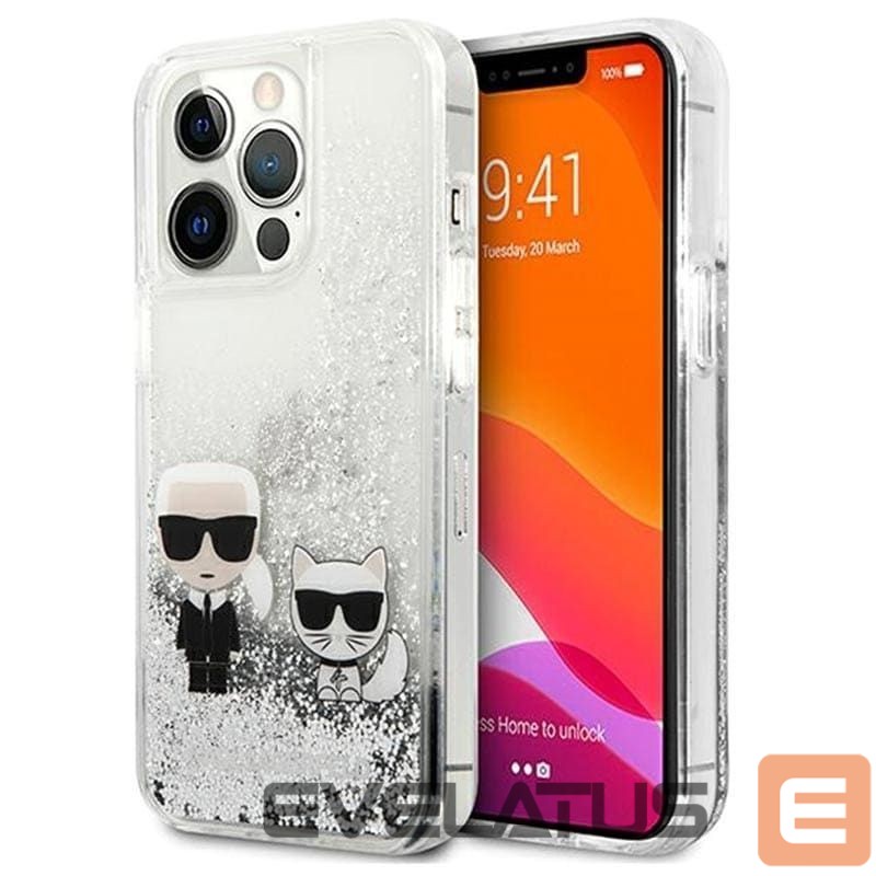 Tagakaaned Karl Lagerfeld Apple iPhone 13 Pro Liquid Glitter Choupette Case Silver