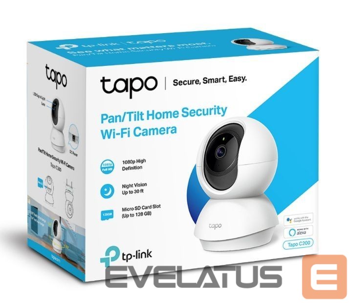 Veebikaamera TP-Link Pan/Tilt Home Security Wi-Fi Camera Tapo C200 4mm/F/2.4, Privacy Mode, Sound and Light Alarm, Motion Detection and Notifications, H.264, Micro SD, Max. 128 GB