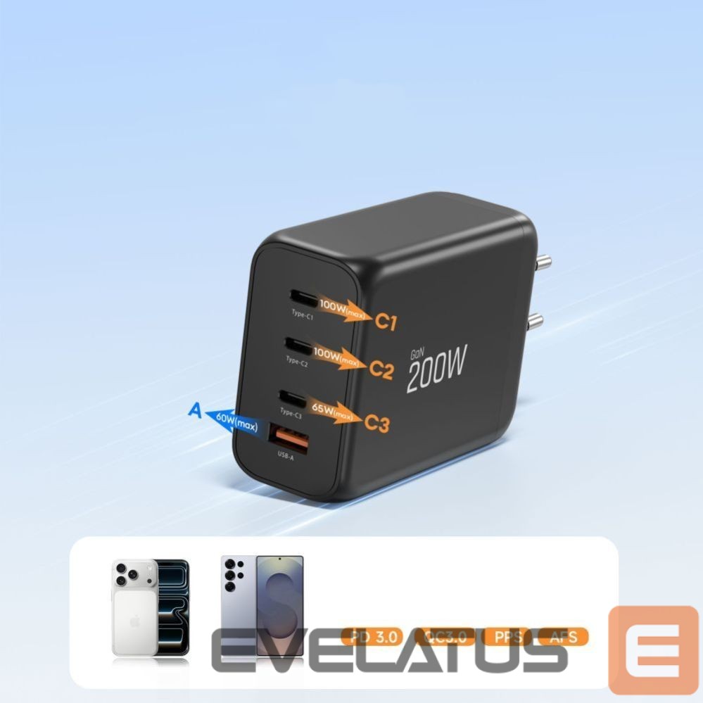 Muud kaubad Tech-Protect Tech-Protect NC200W-GaN 4-Port 200W Wall Charger - Black