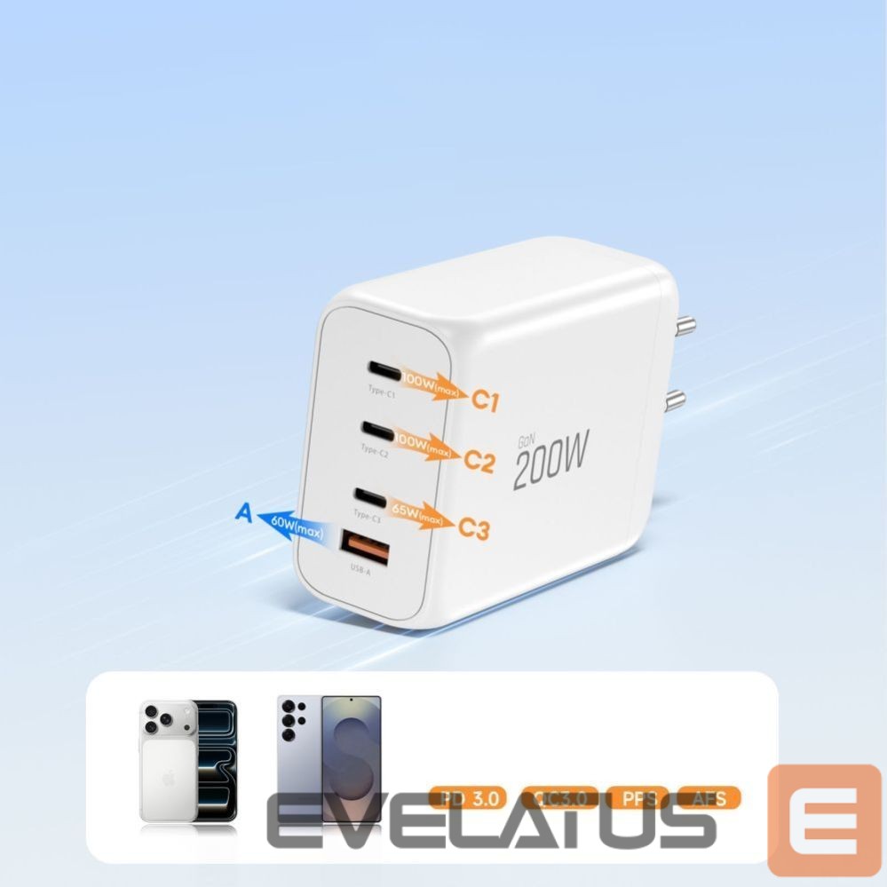 Muud kaubad Tech-Protect Tech-Protect NC200W-GaN 4-Port 200W Wall Charger - White