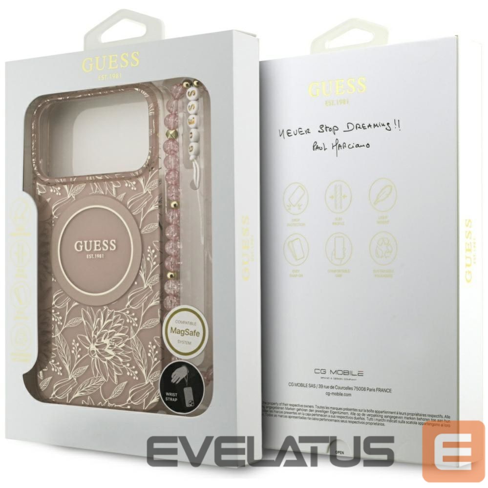 Muud kaubad Guess Guess IML Flowers Electro Pearl Strap MagSafe Case for iPhone 17 Pro Max - Pink