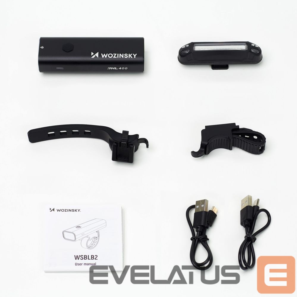Elektrisõidukite lisavarustus Wozinsky Wozinsky WSBLB2 Front (400 lm) and Rear USB-C Bike Light Set - Black