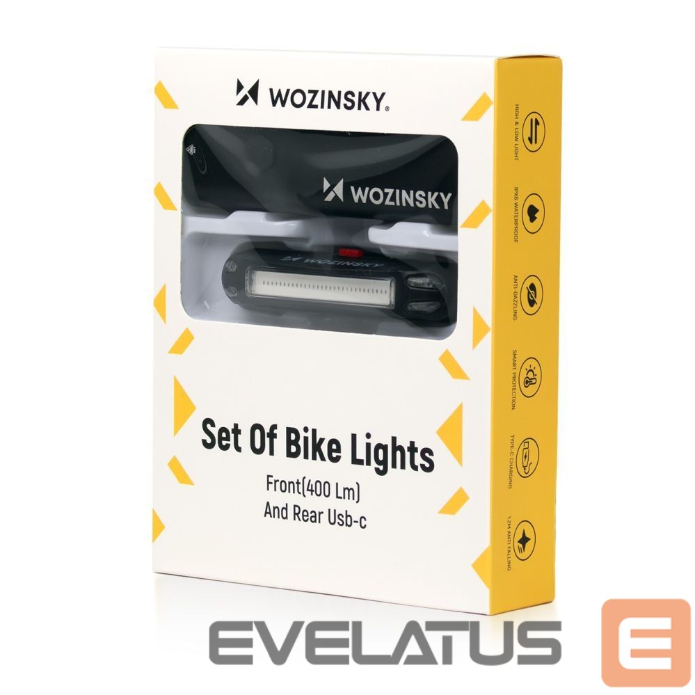 Elektrisõidukite lisavarustus Wozinsky Wozinsky WSBLB2 Front (400 lm) and Rear USB-C Bike Light Set - Black