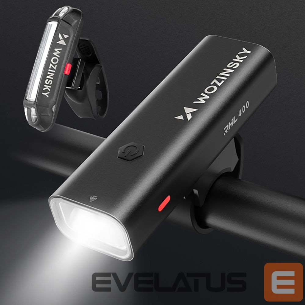 Elektrisõidukite lisavarustus Wozinsky Wozinsky WSBLB2 Front (400 lm) and Rear USB-C Bike Light Set - Black