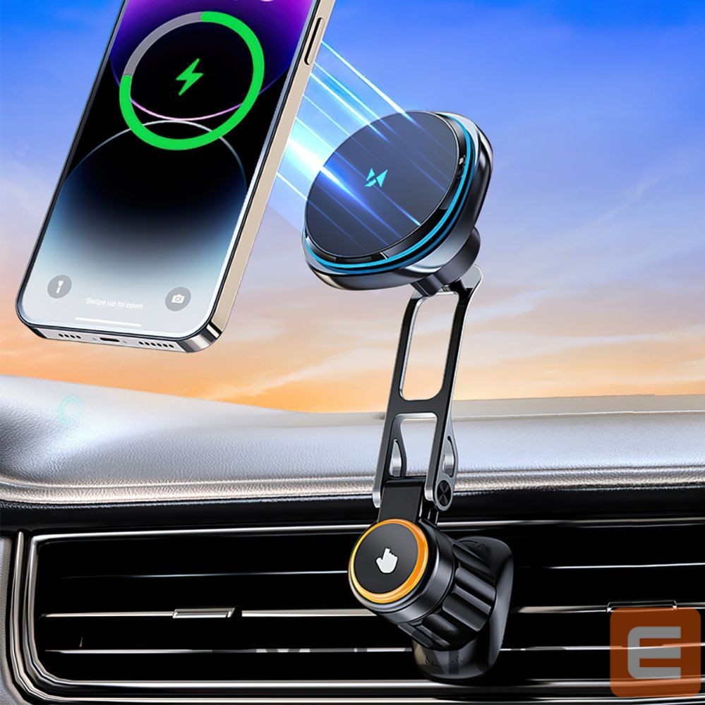 Ümbrised Wozinsky Wozinsky WCT5-6S2Y Car Holder with Qi/MagSafe 15W Wireless Charger and Air Vent Fan - Black
