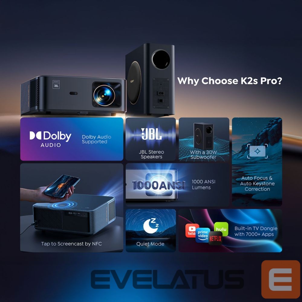 Projektorid Yaber Yaber K2s Pro LCD FullHD 1080p Multimedia Projector with JBL Speakers and Subwoofer - Black