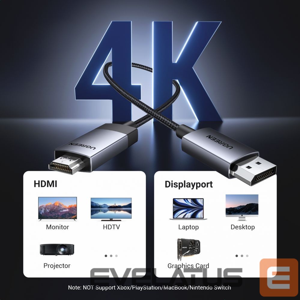 Muu telefoni lisavarustus Ugreen Ugreen DP119 15774 DisplayPort / HDMI 4K 60Hz cable 2m - gray