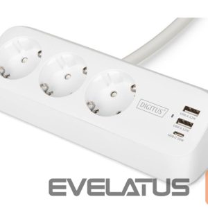 Jungikliai ir lizdai Digitus  3-way office socket strip with 2x USB-A and 1x USB-C connections | DA-70626 
