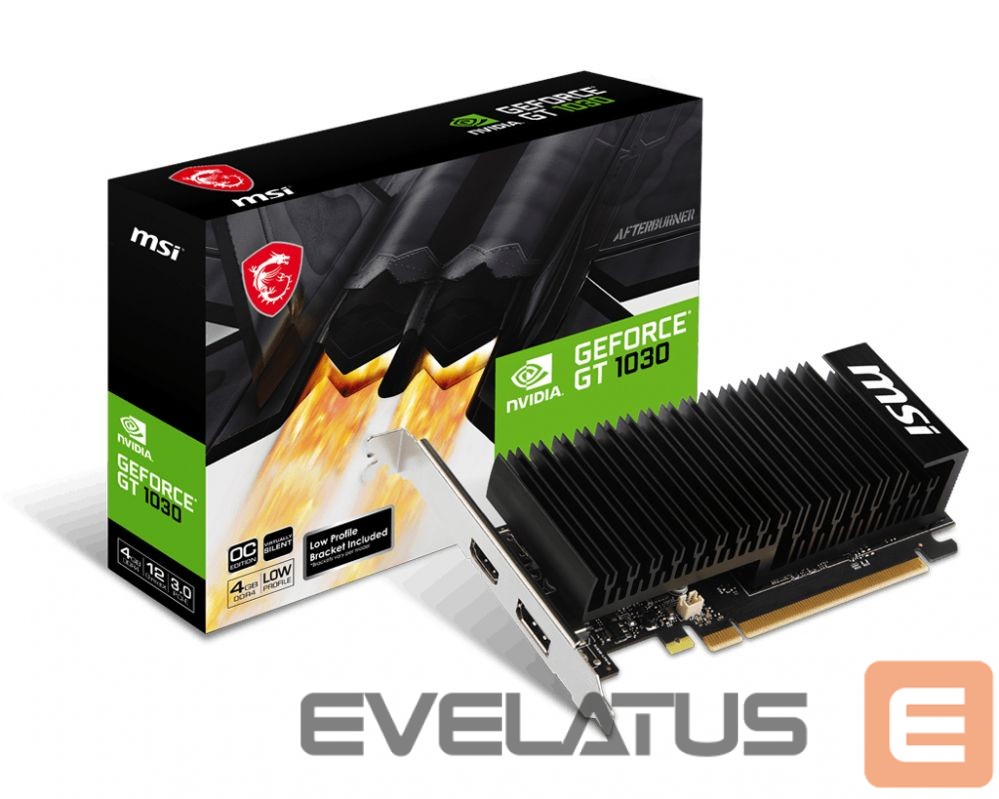 Graafikakaart / ideokaardid MSI GeForce GT 1030 4GHD4 LP OC | NVIDIA | 4 GB | GeForce GT 1030 | DDR4 | HDMI ports quantity 1 | PCI Express 3.0 x16 (uses x4)