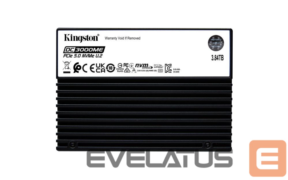 Kõvaketas SSD Kingston SSD||SSD series DC3000ME|3.84TB|NVMe|NAND flash technology 3D TLC|Write speed 5800 MBytes/sec|Read speed 14000 MBytes/sec|Form Factor U.2|TBW 7.008 TB|MTBF 2000000 hours|SEDC3000ME/3T8