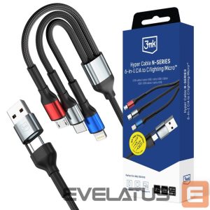 Muud kaubad 3MK  3mk Hyper Cable N-SERIES 6 in 1 USB-C / USB-A to USB-C / Lightning / Micro 1.2m QC 3.0 9V / 2A 18W - black 