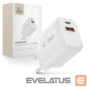 Muud kaubad Tech-Protect  Tech-Protect NCA45W-GAN 2-Port USB-C / USB-A 45W Wall Charger - White 