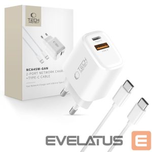 Muud kaubad Tech-Protect  Tech-Protect NCA45W-GAN 2-Port 45W Wall Charger with USB-C Cable - White 