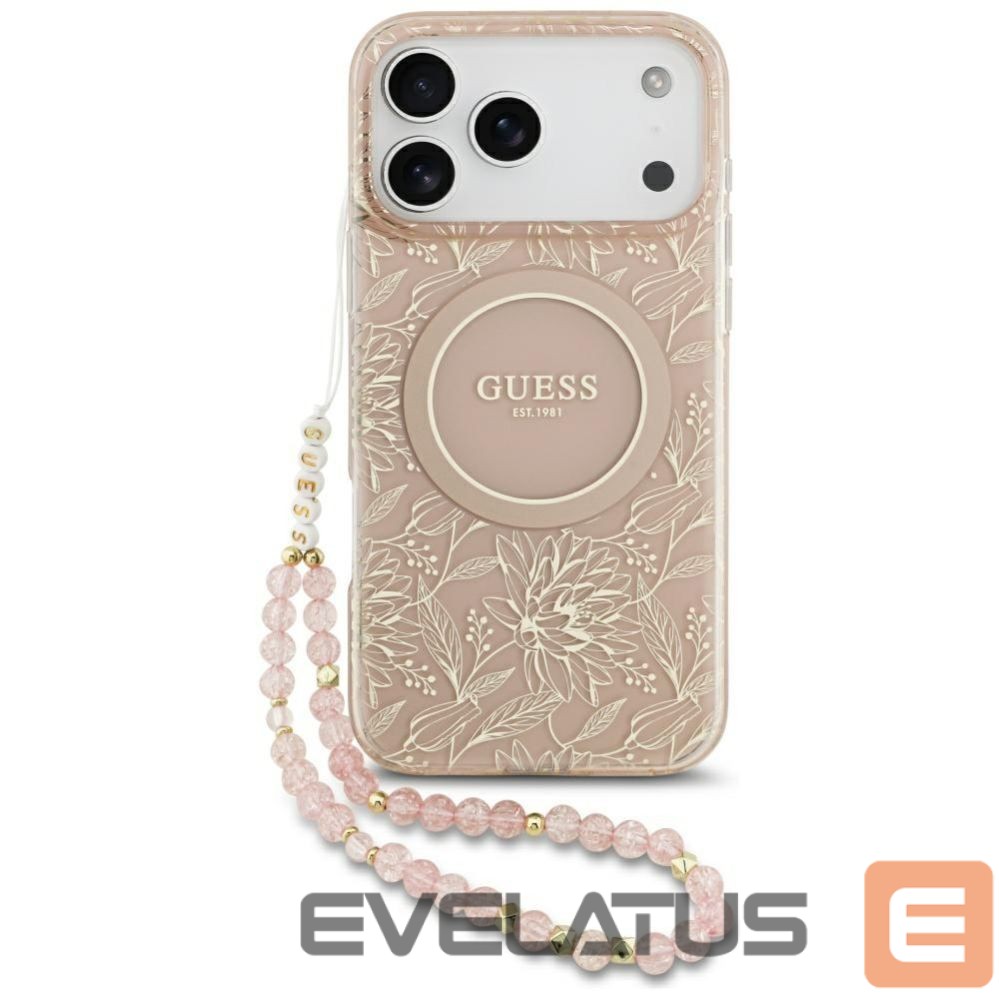 Muud kaubad Guess Guess IML Flowers Electro Pearl Strap MagSafe Case for iPhone 17 Pro Max - Pink