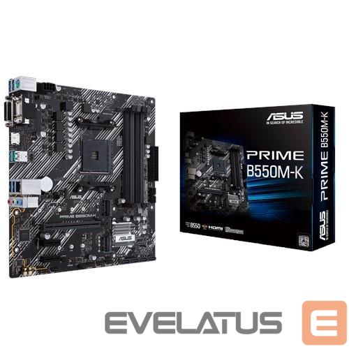 AMD protsessori emaplaat Asus Mainboard||AMD B550|SAM4|MicroATX|2xPCI-Express 3.0 1x|2xM.2|1xPCI-Express 4.0 16x|Memory DDR4|Memory slots 4|1x15pin D-sub|1xDVI|1xHDMI|6xUSB 3.2|1xPS/2|1xRJ45|3xAudio port|PRIMEB550M-K
