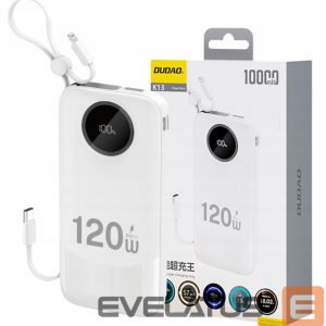 Väline aku Dudao  120W fast charge built-in cable digital display 10000mAh White