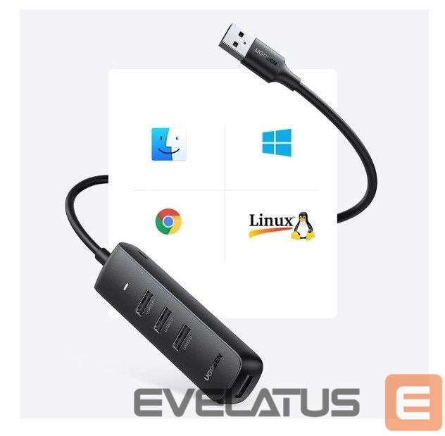 Üleminek Ugreen 4-in-1 USB HUB - 4x USB Type A 3.0 PD DC 12V 0.25m black (CM416 10915) Black
