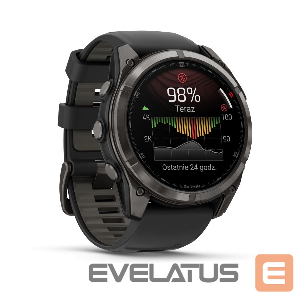 Nutikell Garmin fenix® 8 Pro – 51 mm, MicroLED
Sapphire, Carbon grey DLC titanium with Black/pebble grey silicone band